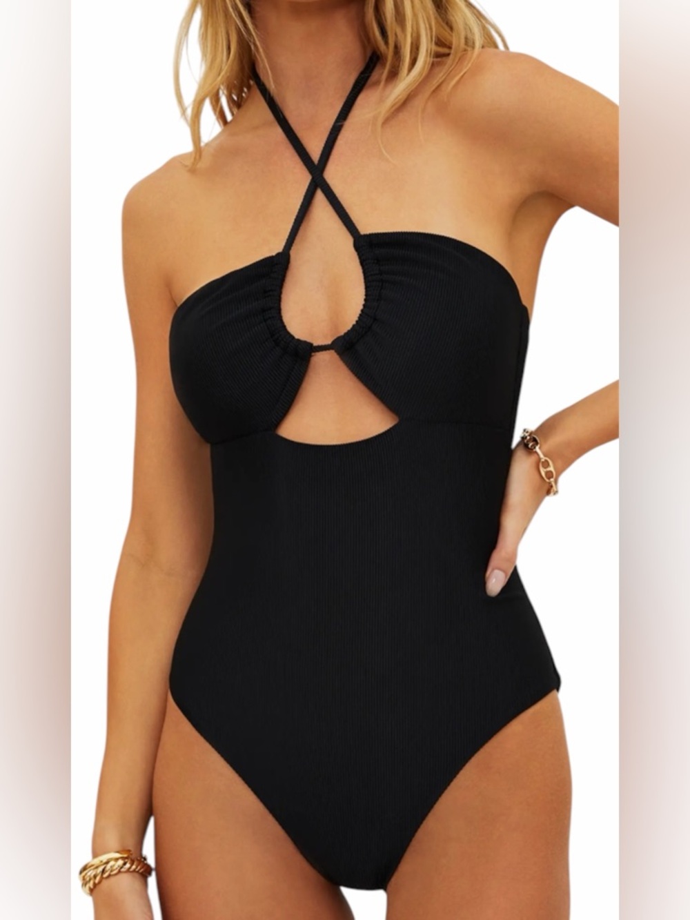 Beach Riot Black Halter One-Piece Swimsuit